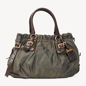 Prada Green Tessuto Jacquard-Logo Leather-Trim 2-Way Shoulder Bag